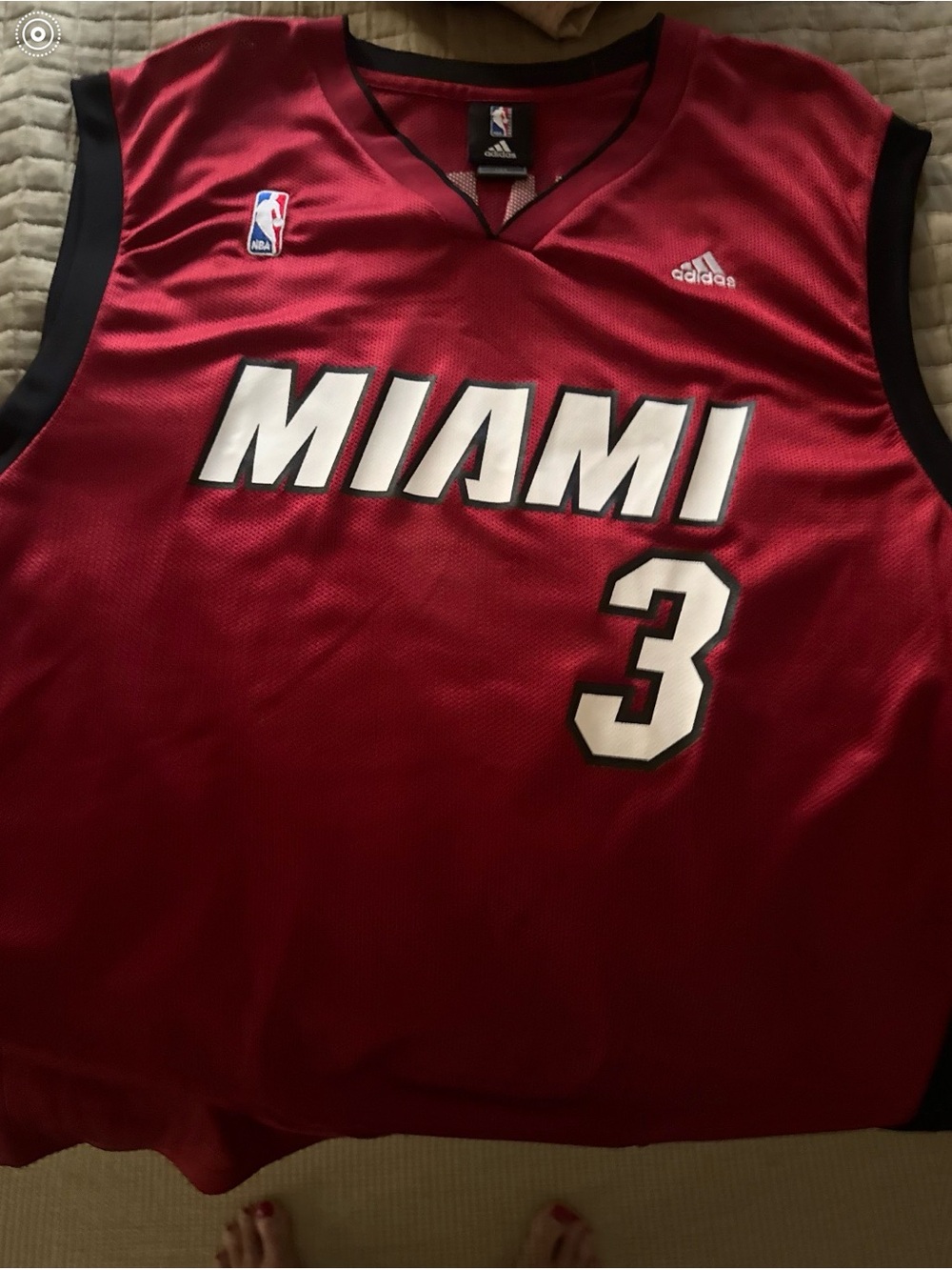 adidas Red Miami #3 Basketball Jersey with White Lettering